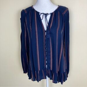 American Eagle Boho Relaxed Peasant Blouse Ruffled Navy/Rust Brown Size S